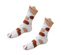 HANABASS Chaussettes en Polaire Épaisses pour Femmes Motif Chat Brodé 3D Chaussettes D’Hiver en Peluche Chaud Taille Unique Couleur Kaki à Pois pour Maison et Sommeil