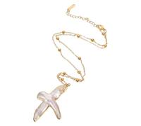 HANABASS Collier Minimaliste Pendentif Croix en Douce Dorées Bijou Religieux Baroque pour Femme Collier de Baptême et Noël Accessoire Symbolique et Élégant