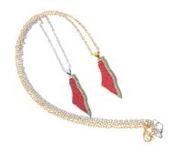 HANABASS Collier Pendentif Pastèque et Palestine, Chaîne Métal Doré et Argenté, Bijou Léger Unisexe, Accessoire Plage et Été, Design Créatif 2 Pièces