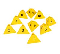HANABASS Cônes D'exercices de Football Numérotés Triangle PE Jaune pour | Marqueurs de Terrain Portables, Repérage Rapide au Sol, Haute Visibilité, pour Drills Extérieurs et Basket