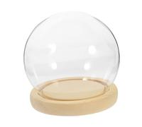 HANABASS Dôme en Verre Transparent avec Base en Bois Naturel Cloche Ronde 18 CM pour Fleurs Préservées Décoration de Table Polyvalente pour Mariage Noël et Salon Présentoir
