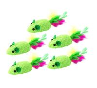 HANABASS Jouets Souris Tissée Verts Jouet Interactif en Polyester Plumage Lot de 5 pour Stimuler Le Jeu et L'attirance du Chat pour Chaton
