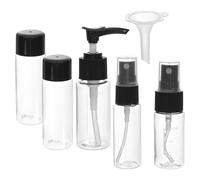 HANABASS Kit de Flacons de Voyage Étanches 5 Pièces pour Lotion et Spray, Pompe Facile à Presser, Plastique Léger Transparent, pour Maquillage, Soins Peau et Déplacements