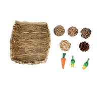 HANABASS Lit en Paille Tissé pour Lapin Jouets à Mâcher Naturels 9 Pièces Accessoires pour Animaux pour Hamsters Et Cochons d'Inde Environnement Sain pour Petits Animaux