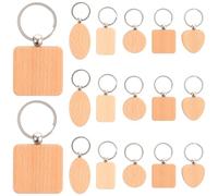 HANABASS Lot de 15 Porte-Clés Vierges en Bois Brut, 5 Formes Variées en Bois de Hêtre Naturel, pour Personnalisation Artisanale et Présents Faits Main
