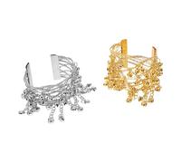 HANABASS Lot de 2 Bracelets de Bras pour Danse Orientale Femme Manchette Ajustable en Métal Doré et Argenté avec Clochettes Accessoires Ethniques pour Danseuses de Belly Dance Bijoux de