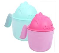 HANABASS Lot de 2 Gobelets à Shampoing pour Bébé Poignée Incurvée, Tasses de Bain en Plastique Vert et Rouge, Rinçage Doux des Cheveux, Accessoires Bébé pour Bain, Usage Quotidien