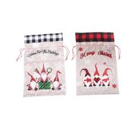 HANABASS Lot de 2 Paquet Présents de Noël à Cordon en Lin Grosse Taille Motifs Forêt Visage Tissu Robuste Paquet de Rangement pour Bonbons et Petits Objets Décoration Festive Pratique