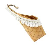 HANABASS Panier à Fleurs Mural en Bois Tressé avec Doublure Imperméable Jupe Perlée Vintage Jardinière Murale Suspendue Décorative pour Plantes D’Intérieur Rangement Mural Polyvalent