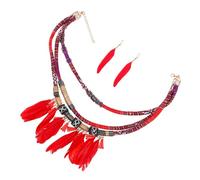 HANABASS Parure Bijoux Femme Plumage Alliage Multi-rangs Rouge Estampes Boucles D’oreilles Collier Fête Élégante