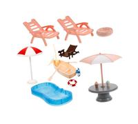 HANABASS Piscine Miniature pour Maison De Poupée Bouée Chaise De Plage Parasol Et Bateau Décorations De Jardin De Fées Plastique