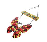 HANABASS Plaque Décorative en Métal Forgé Rouge, Panneau de Bienvenue pour Jardin et Entrée, Décoration Murale Extérieure Suspendue Motif Fleuri, Applique Forgée pour Patio