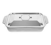 HANABASS Plat à Rôtir Rectangulaire pour Barbecue avec Couvercle en Acier Inoxydable Argenté, Plateau Profond pour Griller Poissons et Viandes