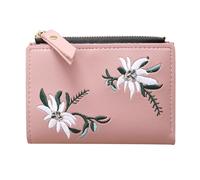 HANABASS Portefeuille Multifonction pour Femme Grosse Capacité Tissu Brodé Rose Foncé Porte-Cartes Zippé Vertical Organiseur Compact pour Cartes de Crédit et d'Identité