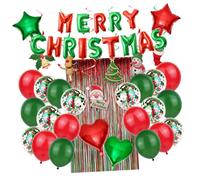 HANABASS Set de Ballons Aluminium Décoratifs de Noël Rouge Vert Kit de Fête Créatif avec Étoiles Cœurs et Guirlandes Spirales pour Décoration de Noël et Soirées Festives