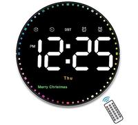 Hanabitx Horloge murale numérique avec télécommande, 25,4 cm, affichage dynamique et coloré à LED avec heure, date, température et semaine