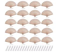 Hanabitx Lot de 20 éventails en bois éventail en bois avec sacs-cadeaux et étiquette de Thanksgiving et pompons