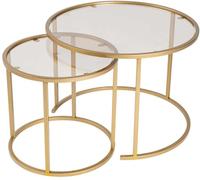 Hanah Home - Ensemble de 2 tables gigognes rondes en métal et verre Aurum doré avec verre bronze Doré avec verre bronze