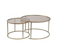 Hanah Home Élégant Ensemble de Table Basse (2 pièces) - Or et Bronze - 80 x 80 x 43 cm et 60 x 60 x 39 cm - 100% Verre trempé et Cadre en métal - Design élégant et Durable pour Les espaces de Vie