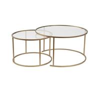 Hanah Home Elegant Ensemble de Table Basse (2 pièces) - Or et Transparent - 60 x 60 x 39 cm et 80 x 80 x 43 cm - 100% Verre trempé et Cadre en métal - Design élégant et Durable pour Les espaces de