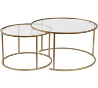 Hanah Home Elegant Ensemble de Table Basse (2 pièces) - Or et Transparent - 60 x 60 x 39 cm et 80 x 80 x 43 cm - 100% Verre trempé et Cadre en métal - Design élégant et Durable pour Les espaces de