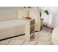 Hanah Home Elegant Marble-Style Table latérale, Travertine, 30 x 63 x 40 cm, 100% mélamine, épaisseur 18 mm, Pieds à roulettes pour faciliter la mobilité