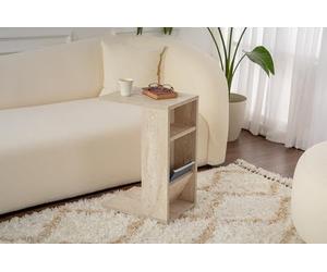 Hanah Home Elegant Marble-Style Table latérale, Travertine, 30 x 63 x 40 cm, 100% mélamine, épaisseur 18 mm, Pieds à roulettes pour faciliter la mobilité
