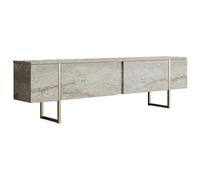 Hanah Home Élégant Meuble TV avec Pieds en métal, Travertine et Finition dorée, 180 x 30 x 50 cm, 100% mélamine, épaisseur 18 mm, Design élégant en marbre pour Salons Modernes