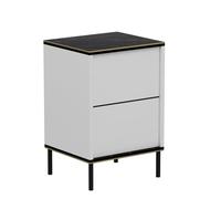 Hanah Home Élégant Stand de Nuit, Blanc et Noir, avec Accents dorés, 40 x 60 x 35 cm, 100% mélamine, épaisseur 18 mm, Rangement élégant pour Chambres Modernes