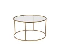 Hanah Home Élégante Table à café avec Dessus 100% Verre trempé (4 mm) et Cadre en métal Robuste (1,5 mm), 80 x 80 x 43 cm, Finition dorée et Transparente, Design Moderne pour Salon