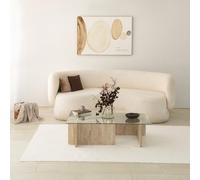 Hanah Home Élégante Table à café, Travertine, 105 x 30 x 65 cm, Dessus en 100% Verre et Panneau en Particules de mélamine, Design élégant en marbre pour espaces de Vie Modernes