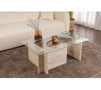 Hanah Home Élégante Table à café, Travertine, 105 x 65 x 40 cm, 100% Verre trempé et Panneau de Particules revêtu de mélamine, épaisseur 18 mm, Design élégant en marbre pour espaces de Vie Modernes