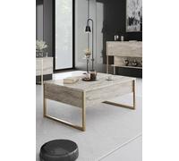 Hanah Home Élégante Table à café, Travertine et Or, 90 x 60 x 40 cm, 100% mélamine, épaisseur 18 mm, Pieds en métal Robuste, Design Moderne en marbre