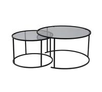 Hanah Home Ensemble de 2 Tables à café élégantes - Noir et Gris - 80 x 80 x 43 cm et 60 x 60 x 39 cm - 100% Verre trempé et Cadre en métal - Design Moderne pour Salon