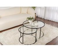 Hanah Home Ensemble de 2 Tables à café élégantes - Noir et Transparent - 60 x 60 x 39 cm et 80 x 80 x 43 cm - 100% Verre trempé et Cadre en métal - Design Moderne pour Salon