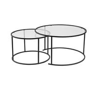 Hanah Home Ensemble de 2 Tables à café élégantes - Noir et Transparent - 60 x 60 x 39 cm et 80 x 80 x 43 cm - 100% Verre trempé et Cadre en métal - Design Moderne pour Salon
