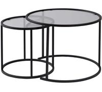 Hanah Home Ensemble de Table Basse élégante (2 pièces), Noir et Gris, Verre trempé et Cadre en métal | S : 42 x 39 x 42 cm, L : 60 x 43 x 60 cm | Design Moderne pour Salon