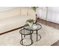 Hanah Home - Ensemble de 2 tables gigognes rondes en métal et verre Aurum noir avec verre gris Noir avec verre gris