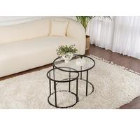 Hanah Home Ensemble de Table Basse élégante (2 pièces) Noir et Transparent, 100% Verre trempé, Cadre en métal | S : 42 x 39 x 42 cm, L : 60 x 43 x 60 cm | Design Moderne pour Salon