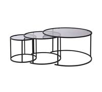 Hanah Home Ensemble Table Basse élégante (3 pièces) Noir et Gris, Verre trempé et Cadre en métal | S : 42 x 35 x 42 cm, M : 60 x 39 x 60 cm, Grand : 80 x 43 x 80 cm | Design Moderne pour Salon