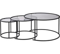 Hanah Home Ensemble Table Basse élégante (3 pièces) Noir et Gris, Verre trempé et Cadre en métal | S : 42 x 35 x 42 cm, M : 60 x 39 x 60 cm, Grand : 80 x 43 x 80 cm | Design Moderne pour Salon