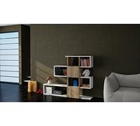 Hanah Home Étagère Moderne, Blanc et Noyer, 120 x 109 x 19,5 cm, 100% mélamine, épaisseur 18 mm, Montage Mural, Design élégant et Fonctionnel