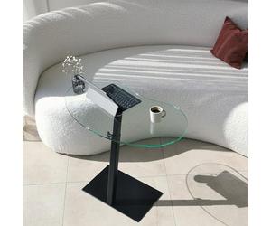Hanah Home Locelso Table Basse | Verre trempé | Antibactérienne | Pieds inoxydables | Pieds réglables | Noir