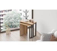 Hanah Home Lot de 2 Tables de Nidification élégantes en Noyer, 100% mélamine, épaisseur 18 mm, Dimensions : 51 x 52,8 x 29,5 et 44,5 x 47,8 x 24,5 cm, Pieds en métal Robuste, Design Moderne