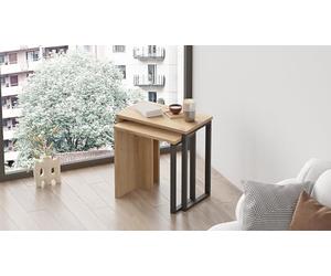 Hanah Home Lot de 2 Tables de Nidification élégantes en Noyer, 100% mélamine, épaisseur 18 mm, Dimensions : 51 x 52,8 x 29,5 et 44,5 x 47,8 x 24,5 cm, Pieds en métal Robuste, Design Moderne