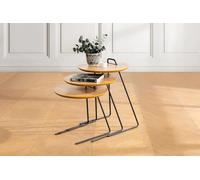 Hanah Home Lot de 3 Tables de nid, élégantes, en MDF Naturel avec Pieds en métal, 45 x 59/49/40 cm, Durable et Fonctionnel pour Les espaces de Vie Modernes