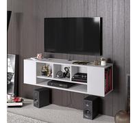 Hanah Home Meuble TV Moderne Blanc, 135 cm, Panneau de Particules 100% mélaminé, épaisseur 18 mm, Montage Mural, étagères Multiples, Design élégant et Fonctionnel