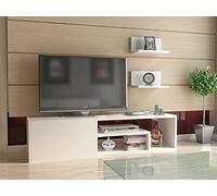 Hanah Home Meuble TV Moderne Blanc avec étagères murales, 120 cm | 100% mélamine, épaisseur 18 mm | Solution de Rangement élégante et Fonctionnelle pour Salon