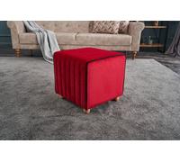 Hanah Home, Mona- BLC1638, rouge, Pouf classique, %100 Polyester & Velvet