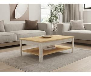 Hanah Home Scandinavian Table à café à 2 Niveaux, Saphir et Blanc, 100 x 60 x 35 cm, 100% mélamine, épaisseur 18 mm, élégante et Fonctionnelle avec Rangement supplémentaire